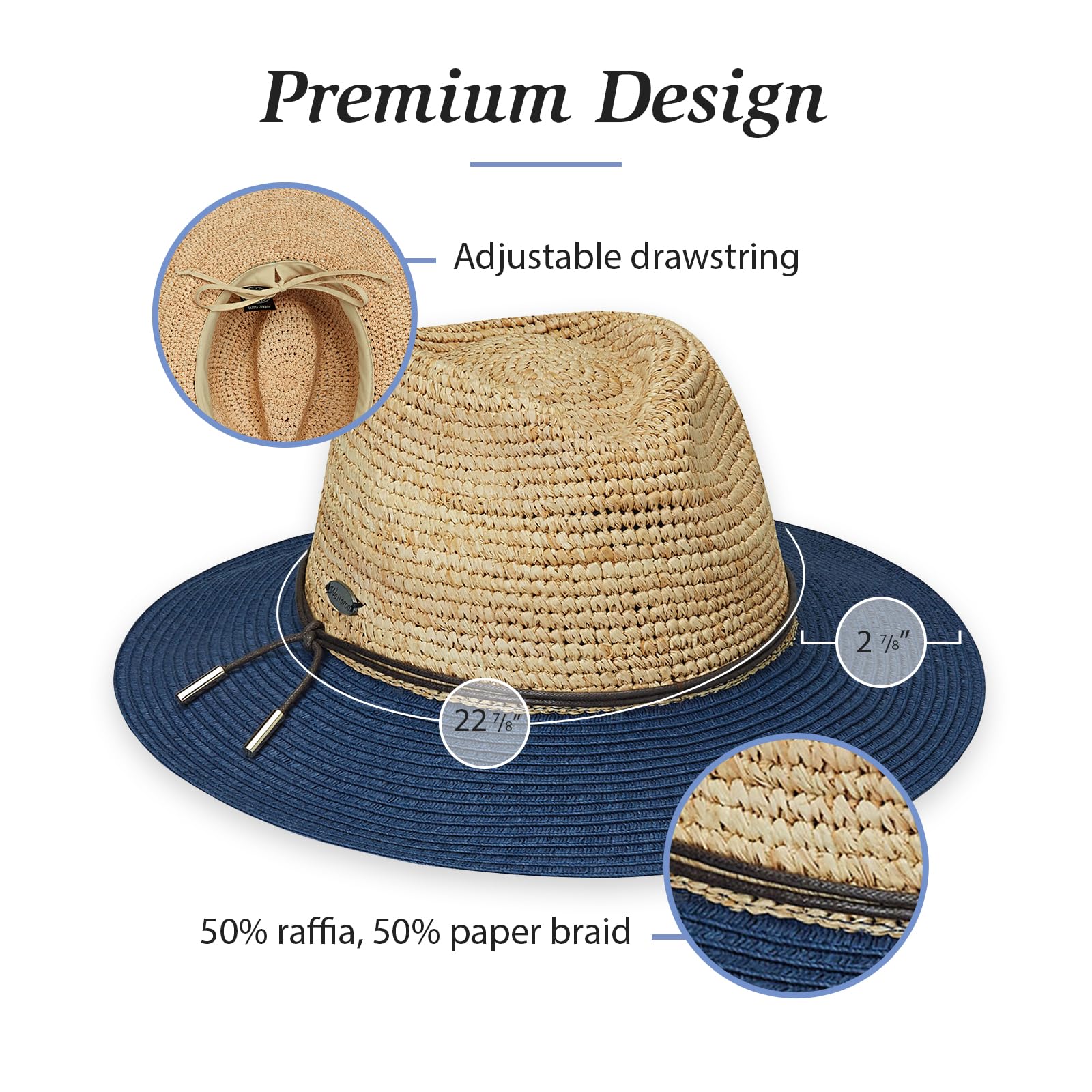 Wallaroo Hat Company – Women’s Laguna Fedora – Wide Brim Natural Fiber with Adjustable Sizing for Medium Crown Sizes – Trendy and Chic Sun Hat for Casual All-Season Sun Protection (Natural/White)