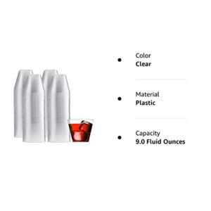 Munfix 200 Clear Plastic Cups 9 Oz Old Fashioned Tumblers Fancy Disposable Wedding Party Cups Recyclable and BPA-Free