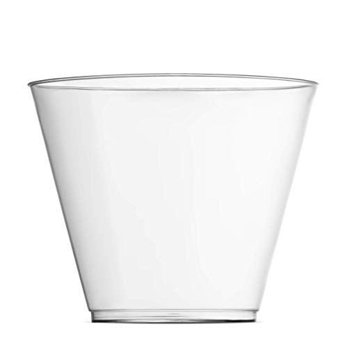 Munfix 200 Clear Plastic Cups 9 Oz Old Fashioned Tumblers Fancy Disposable Wedding Party Cups Recyclable and BPA-Free