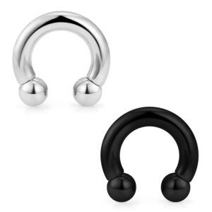 lcolyoli pa ring-internally threaded circular horseshoe barbells cbr for women men 316l surgical steel genital piercing body jewelry 4g 12mm silver-tone black screw balls