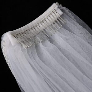 EllieHouse Womens Short Fingertip Length 1 Tier Lace Ivory Wedding Bridal Veil with Metal Comb L69IV