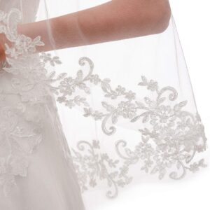 EllieHouse Womens Short Fingertip Length 1 Tier Lace Ivory Wedding Bridal Veil with Metal Comb L69IV