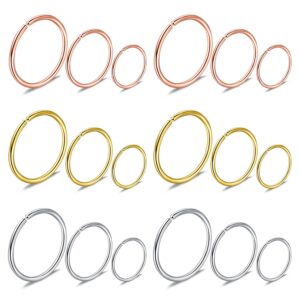 Lcolyoli 18Pcs 18G 316L Stainless Steel Nose Ring Hoop Cartilage Hoop Septum Piercing for Women Men 6mm 8mm 10mm Silver-tone Rose Gold