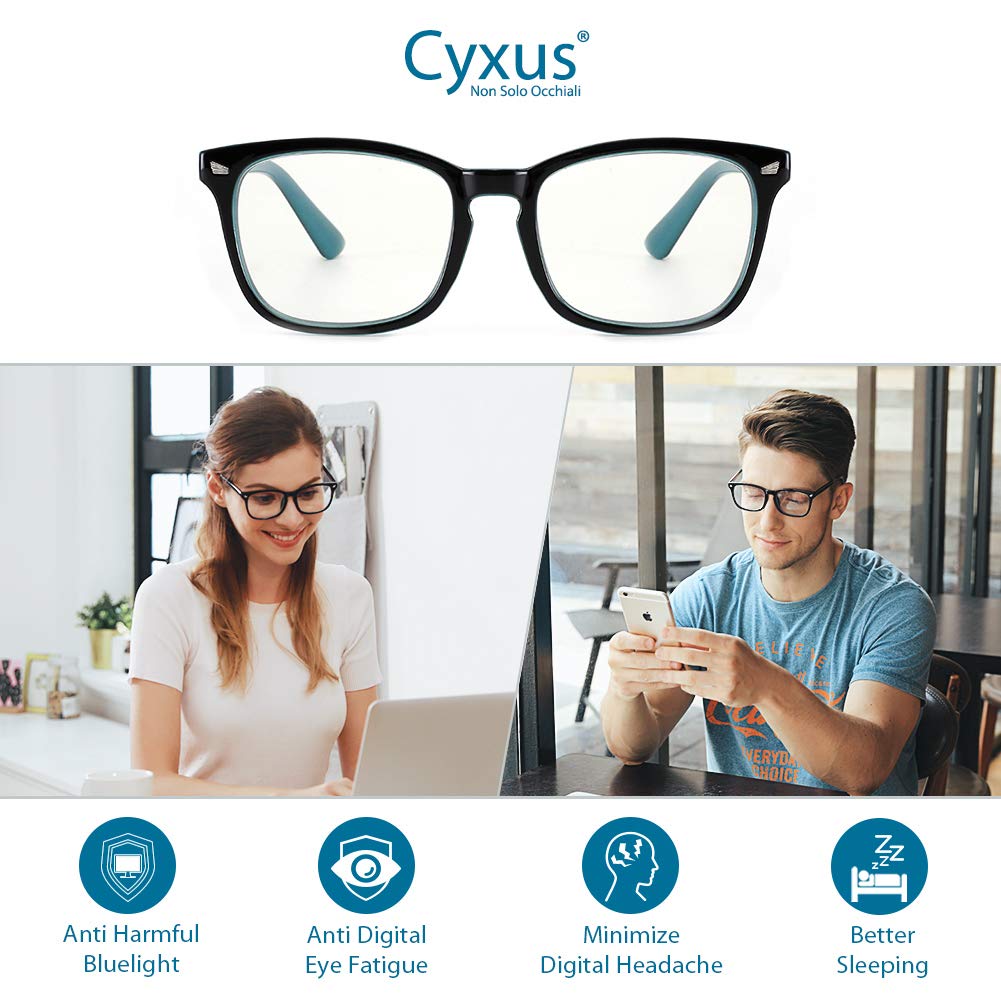 Cyxus Blue Light Glasses Men Women Reduce Eye Strain UV Blocking for Computer Screen （8082T54 Outer Black Inner Blue）