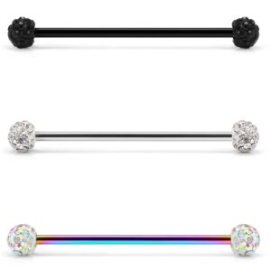 Lcolyoli 14G Stainless Steel Industrial Barbell Earrings for Women Men Cartilage Helix Rings Piercing Jewelry 9 Pieces 1 1/4 Inch (32mm) Rainbow Black Silver