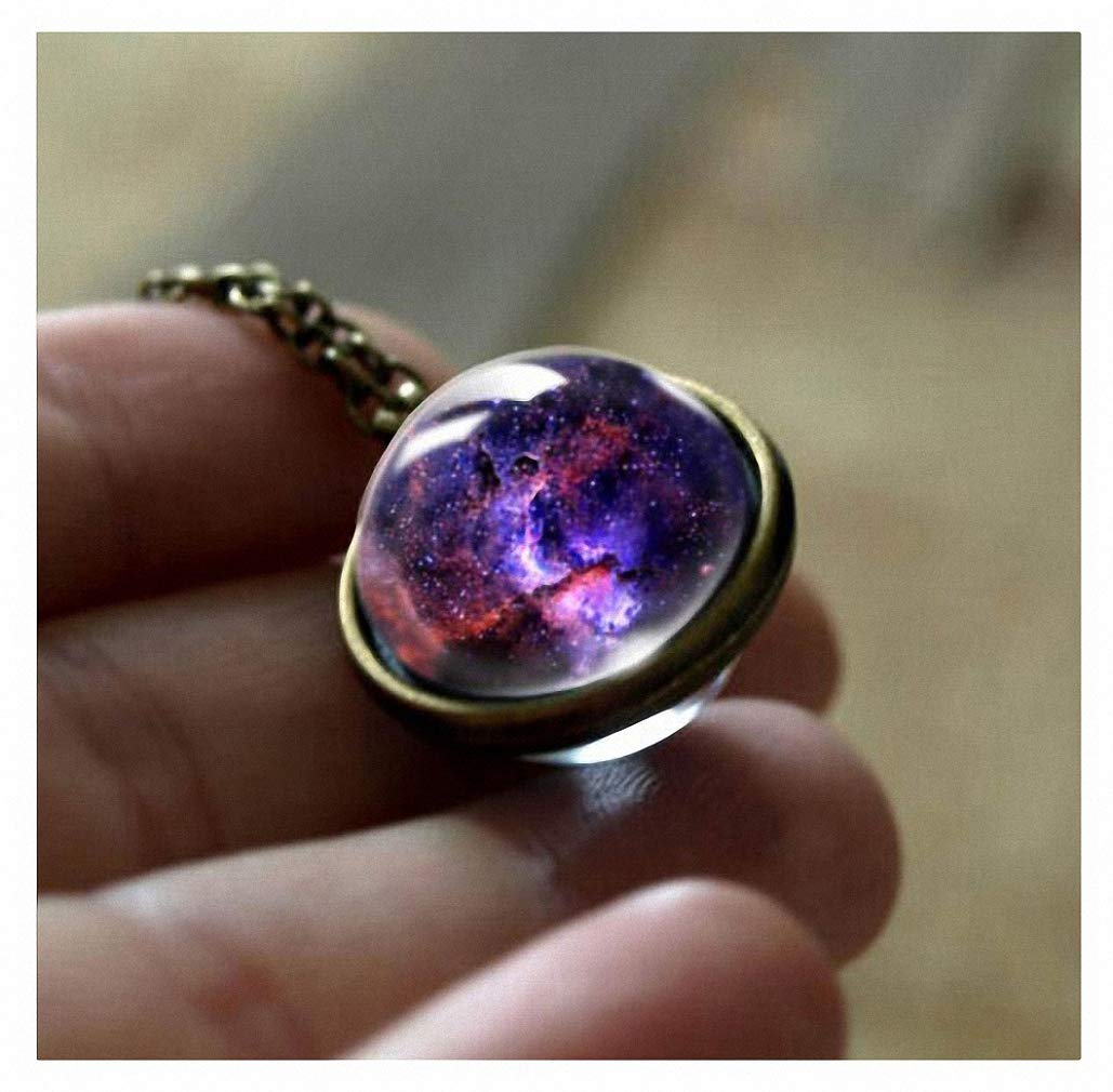 Galaxy Pendant Necklaces Nebula Double Sided Outer Space Glass Planet Necklace for Women Men Earth Globe Universe Jewelry Christmas Gifts 7