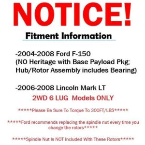 Detroit Axle - Front Brake Kit for 2WD 04-08 Ford F-150, 06-08 Lincoln Mark LT Replacement 2004 2005 2006 2007 2008 Disc Brake Rotors Ceramic Brakes Pads 6 Lugs