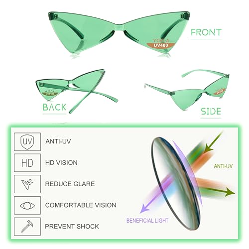 OLIN Triangle Thick Rimless Sunglasses One Piece Colored Transparent glasses For Women and Men, Green