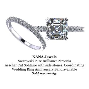 NANA Jewels 10k Gold 2.00ct Asscher Cut Cathedral Solitaire Engagement Ring, Pure Brilliance Zirconia - Size 7.5