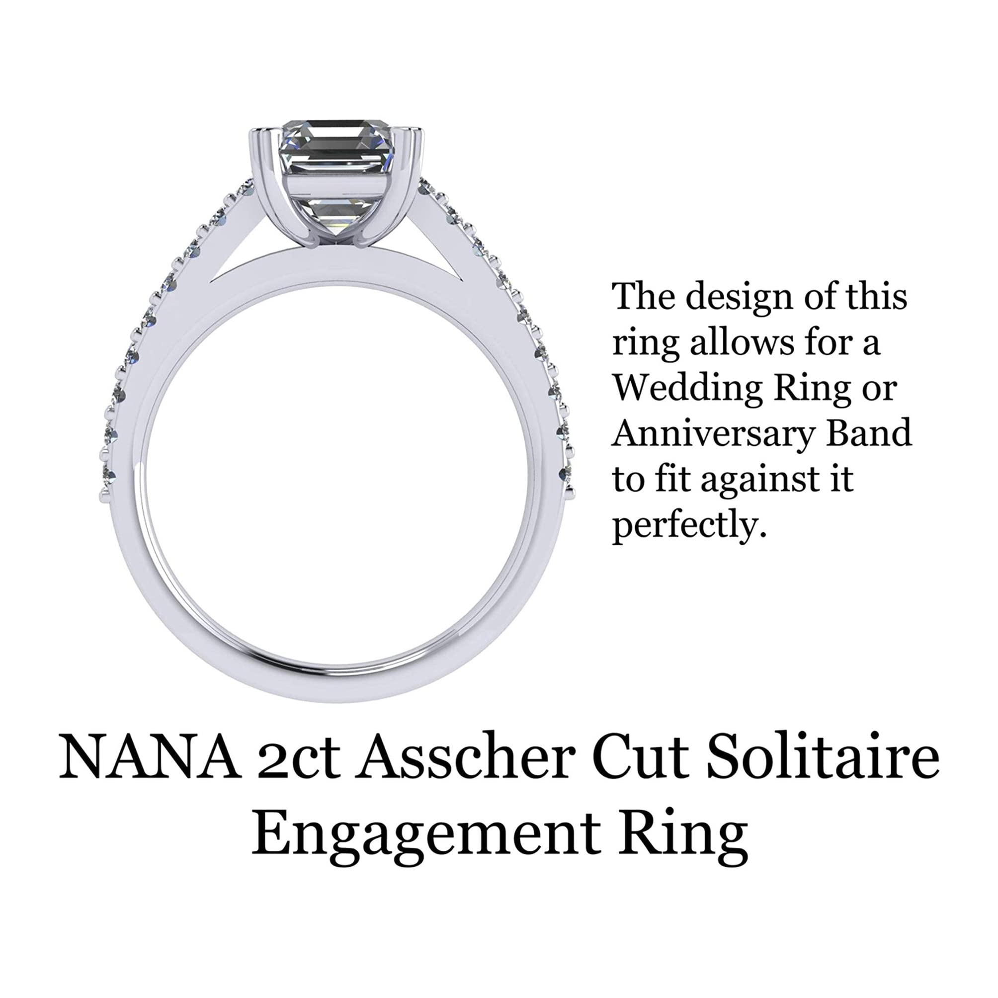 NANA Jewels 10k Gold 2.00ct Asscher Cut Cathedral Solitaire Engagement Ring, Pure Brilliance Zirconia - Size 7.5