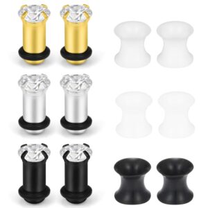 lcolyoli 6 pairs clear diamond cz prong set ear gauges stainless steel & silicone flexible tunnel expander stretching gauge plug kit 4g silver gold black clear