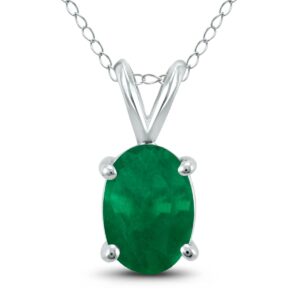 SZUL 14K White Gold 5x3MM Oval Emerald Pendant