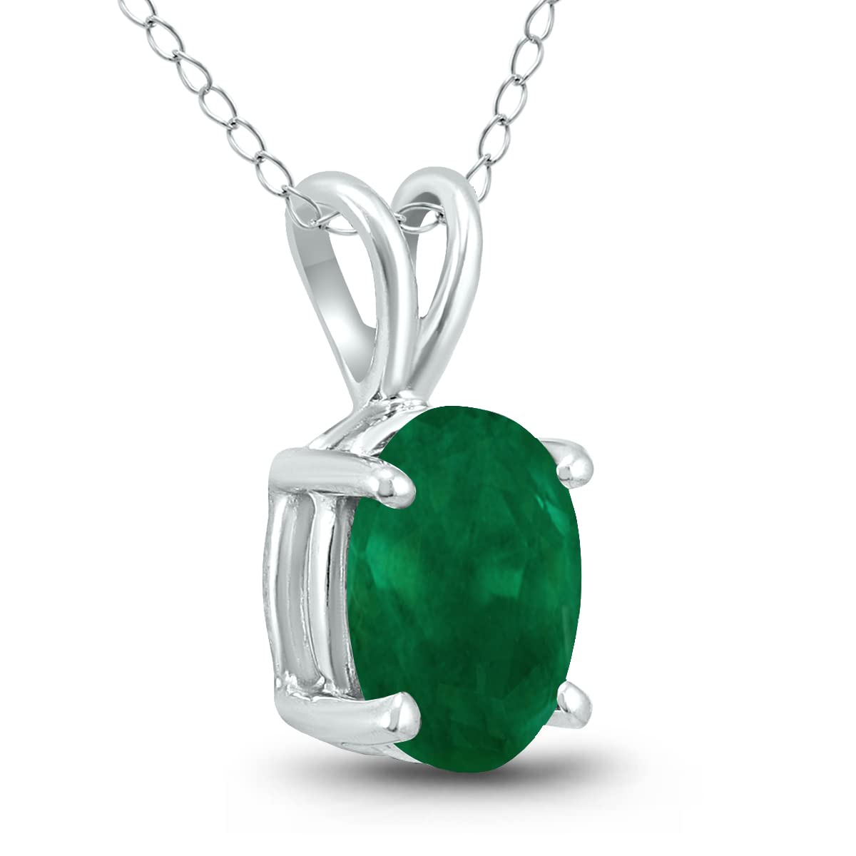 SZUL 14K White Gold 5x3MM Oval Emerald Pendant