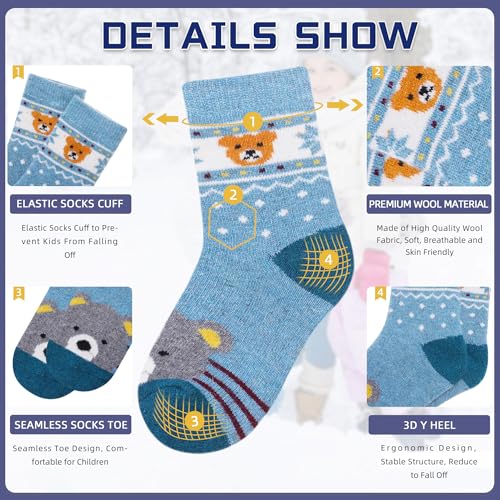 Eocom 6 Pairs Children's Winter Warm Wool Animal Crew Socks Kids Boys Girls Socks (6 Pairs Bear, 4-7 Years)