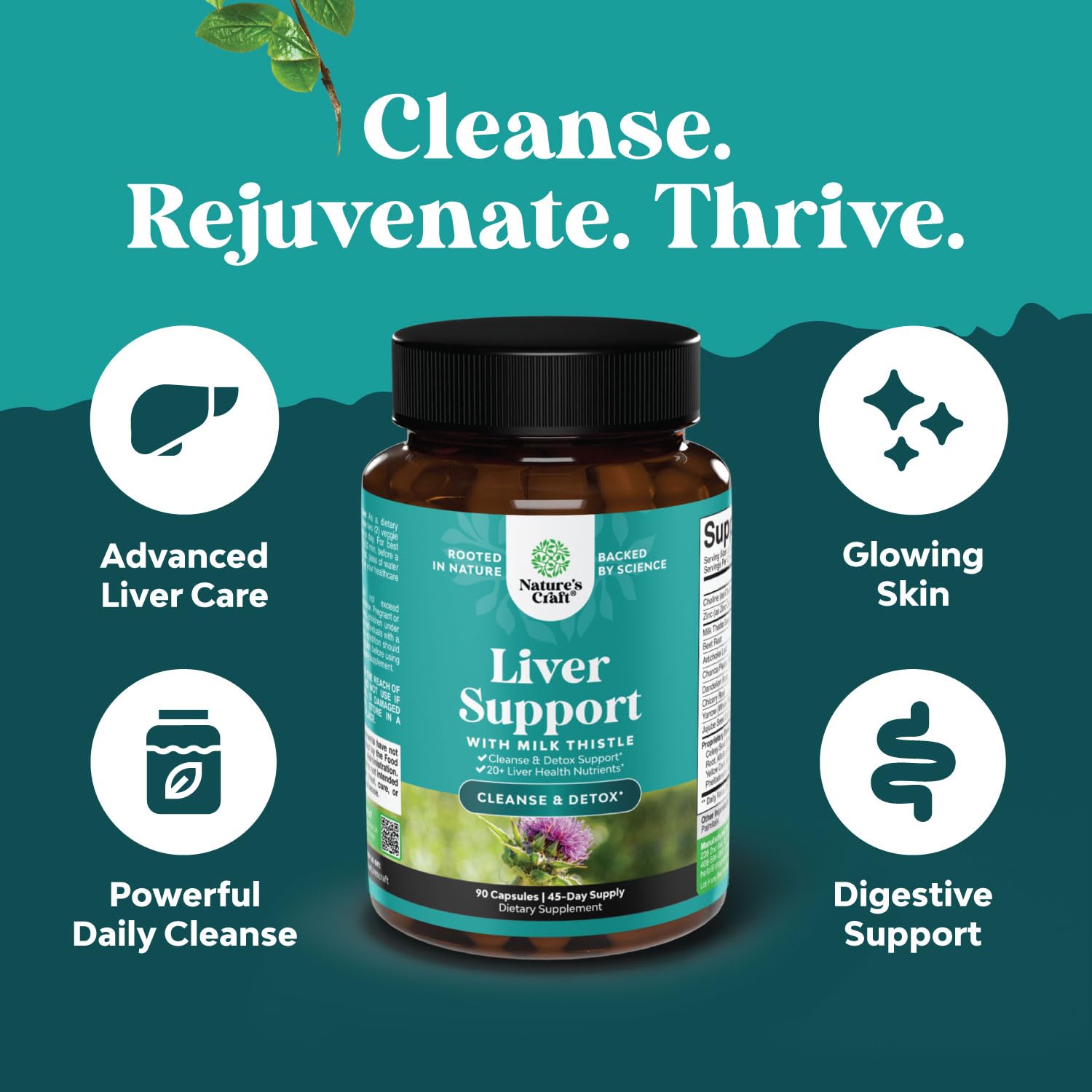 Liver Cleanse Detox & Repair Formula - Herbal Liver Support Supplement with Milk Thistle Turmeric Dandelion Root & Artichoke Extract for Liver Health - Silymarin Milk Thistle Liver Detox Capsules 90ct