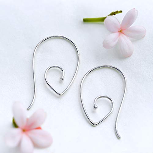 Boma Jewelry Sterling Silver Teardrop Pointed Spiral Pull Through Wire Hoop Earrings