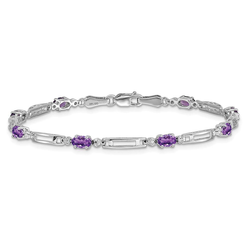 FB Jewels 14k White Gold Diamond Amethyst Bracelet