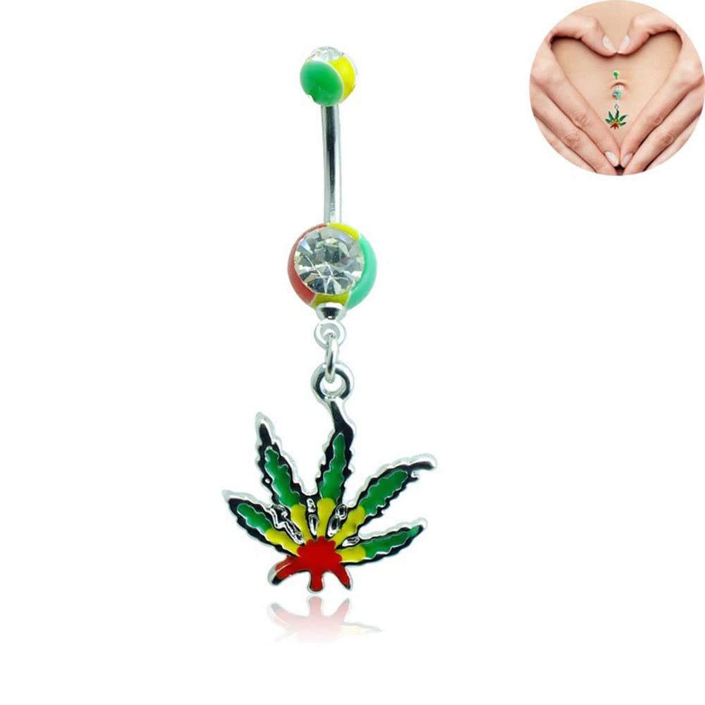 Shuning 3PC Maple Leaf Belly Navel Ring Weed Button Body Piercing Jewelry Bar