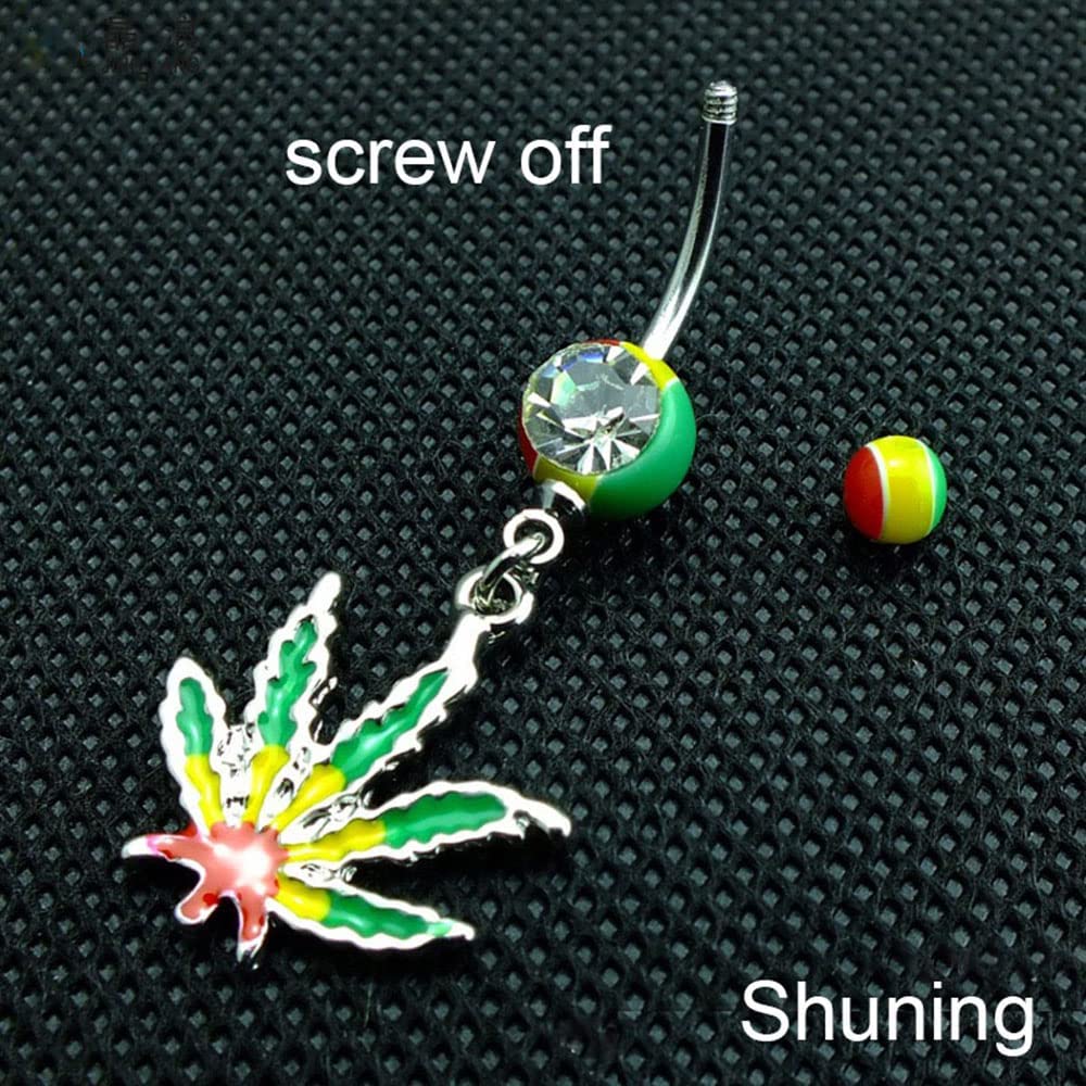 Shuning 3PC Maple Leaf Belly Navel Ring Weed Button Body Piercing Jewelry Bar