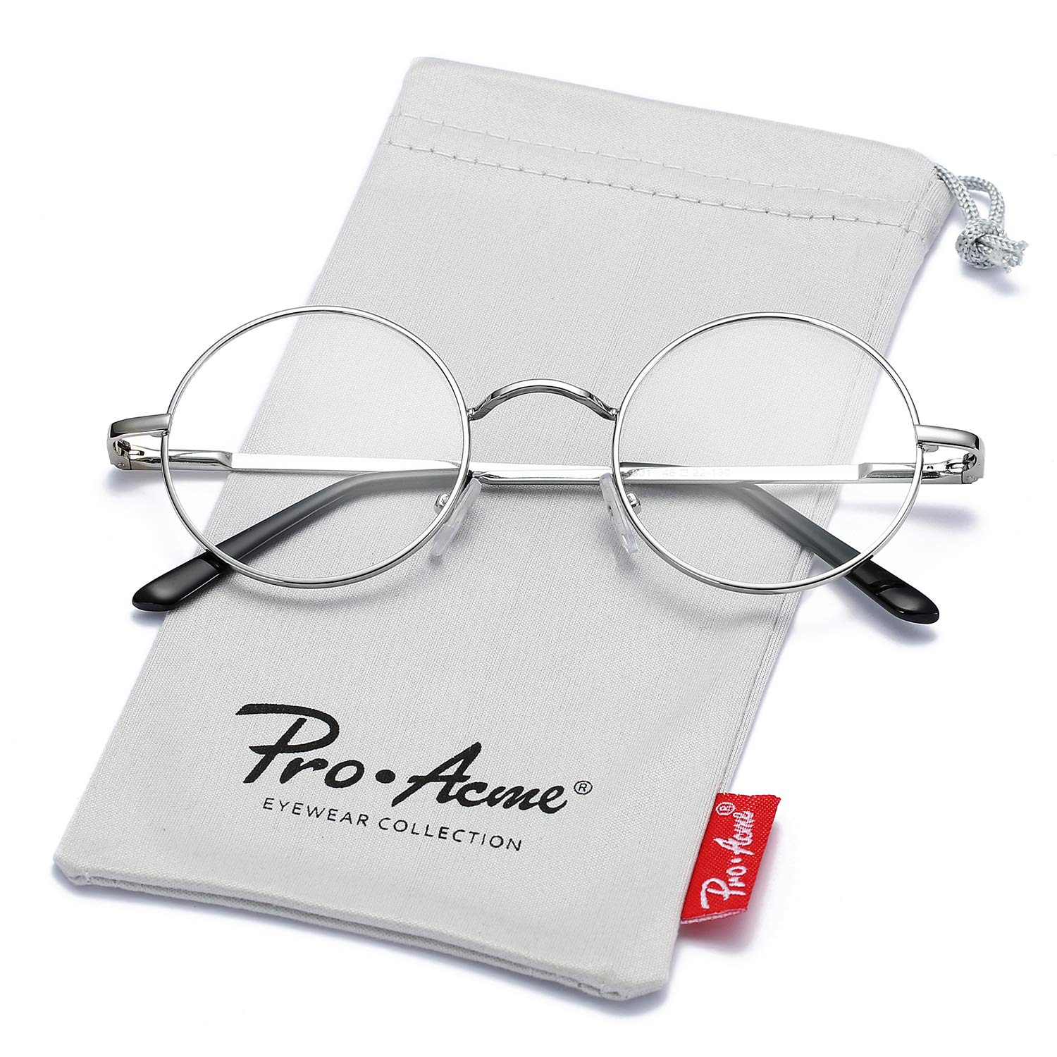 Pro Acme Non Prescription Clear Lens Glasses Retro Small Round Metal Frame (Silver)