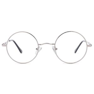 Pro Acme Non Prescription Clear Lens Glasses Retro Small Round Metal Frame (Silver)