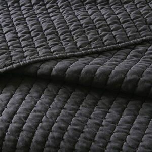 Madison Park Keaton Quilt Set-Casual Channel Stitching Design All Season, Lightweight Coverlet Bedspread Bedding, Shams, King/Cal King(104"x94"), Stripe Black