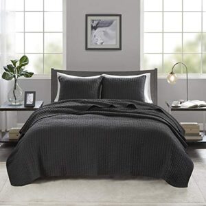 madison park keaton quilt set-casual channel stitching design all season, lightweight coverlet bedspread bedding, shams, full/queen(90"x90"), stripe black