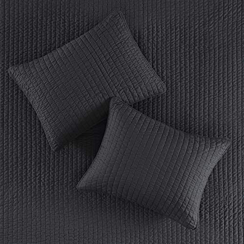 Madison Park Keaton Quilt Set-Casual Channel Stitching Design All Season, Lightweight Coverlet Bedspread Bedding, Shams, Full/Queen(90"x90"), Stripe Black