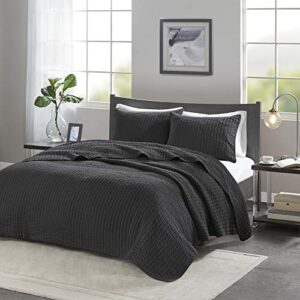 Madison Park Keaton Quilt Set-Casual Channel Stitching Design All Season, Lightweight Coverlet Bedspread Bedding, Shams, Full/Queen(90"x90"), Stripe Black