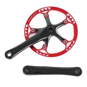 Dilwe Bike Crankset Set, 45T 47T Single Speed Crank Set with 2 Cranks for Folding Bikes Mountain Road Bike (45T-Black + Red)