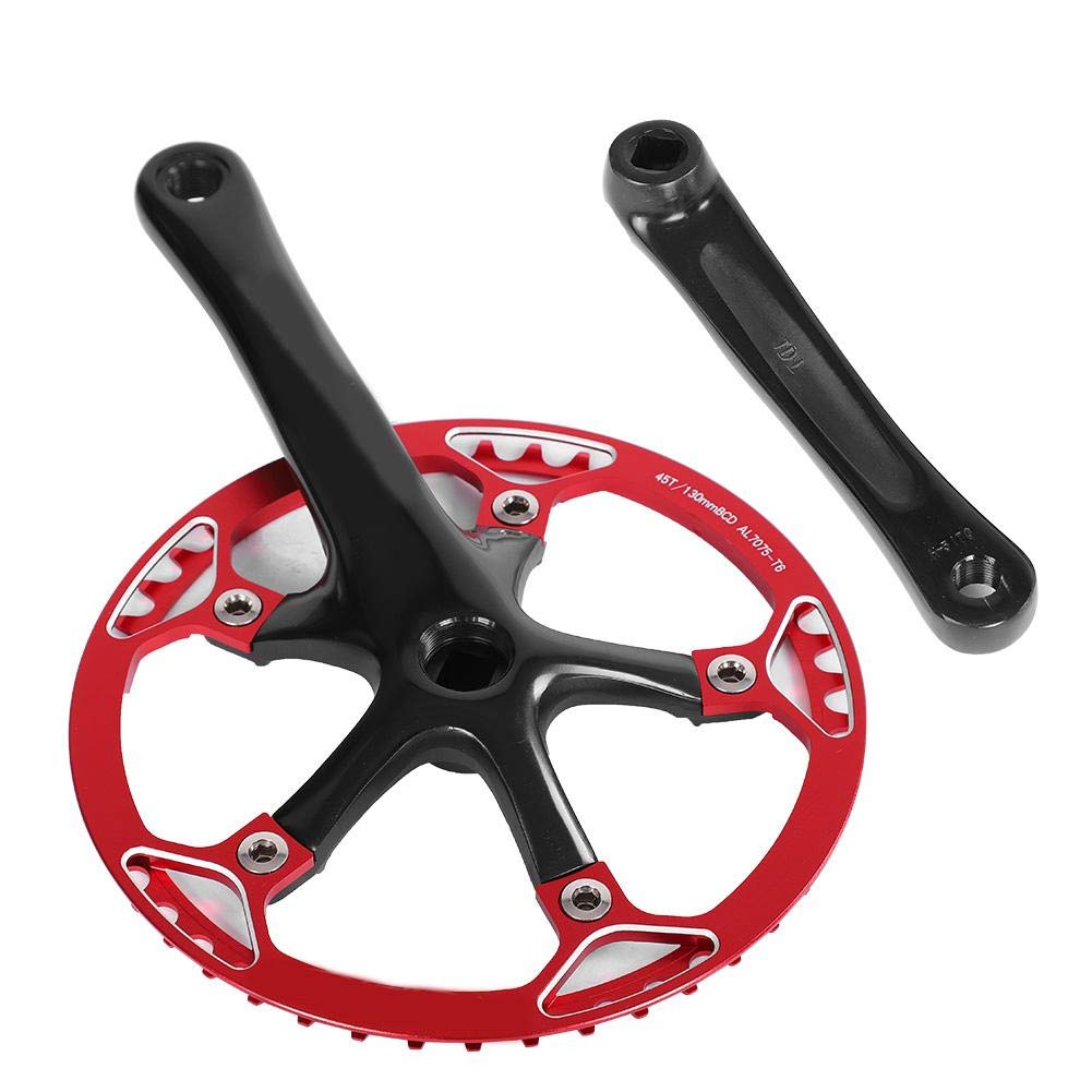 Dilwe Bike Crankset Set, 45T 47T Single Speed Crank Set with 2 Cranks for Folding Bikes Mountain Road Bike (45T-Black + Red)