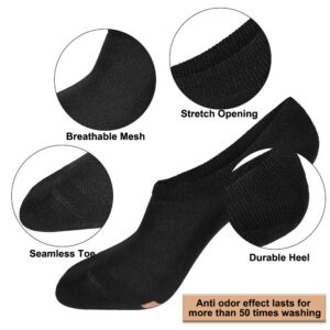 TISOKS Men's and Women's 6-Pack Black Odor Free Sweat Wicking No-Show Socks