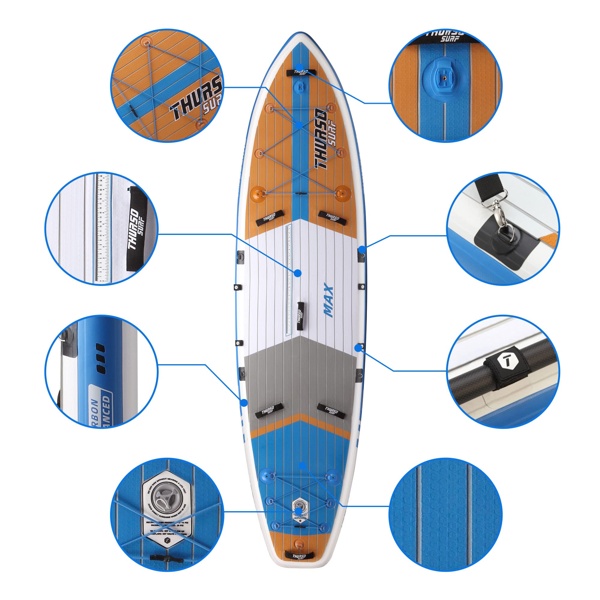 THURSO SURF Max Multi-Purpose Inflatable Stand Up Paddle Board SUP 11'6 x 34'' x 6'' Two Layer Deluxe Package Includes Carbon Shaft Paddle/2+1 Quick Lock Fins/Leash/Pump/Roller Backpack