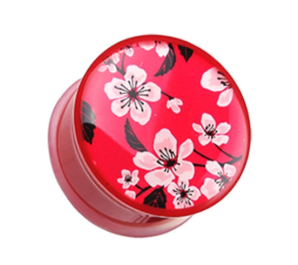 Covet Jewelry Sakura Cherry Blossom Single Flared Ear Gauge Plug (7/16" (11mm))