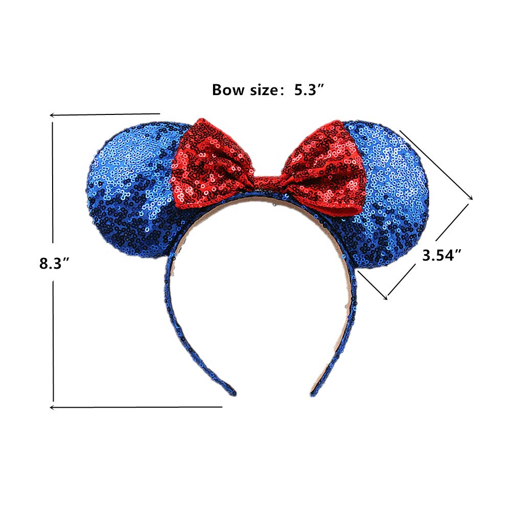 OBUY Mouse Ears Bow Glitter Princess Party Decoration Adult Sparkly Mermaid Headband for Cosplay Costume for Girls & Women(Blue Red)