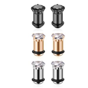 3Pairs Lightweight Ear Gauges Plugs Tunnels 2G/6mm 316L Stainless Steel Prong Setting Clear/Black CZ Ear Stretcher Expander Plugs with Rubber O-Rings (A01:3Pairs(2G=6mm))