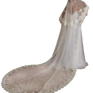 EllieHouse Cathedral Length 2 Tier Lace Bridal Wedding Veil For Bride Ivory 3 M