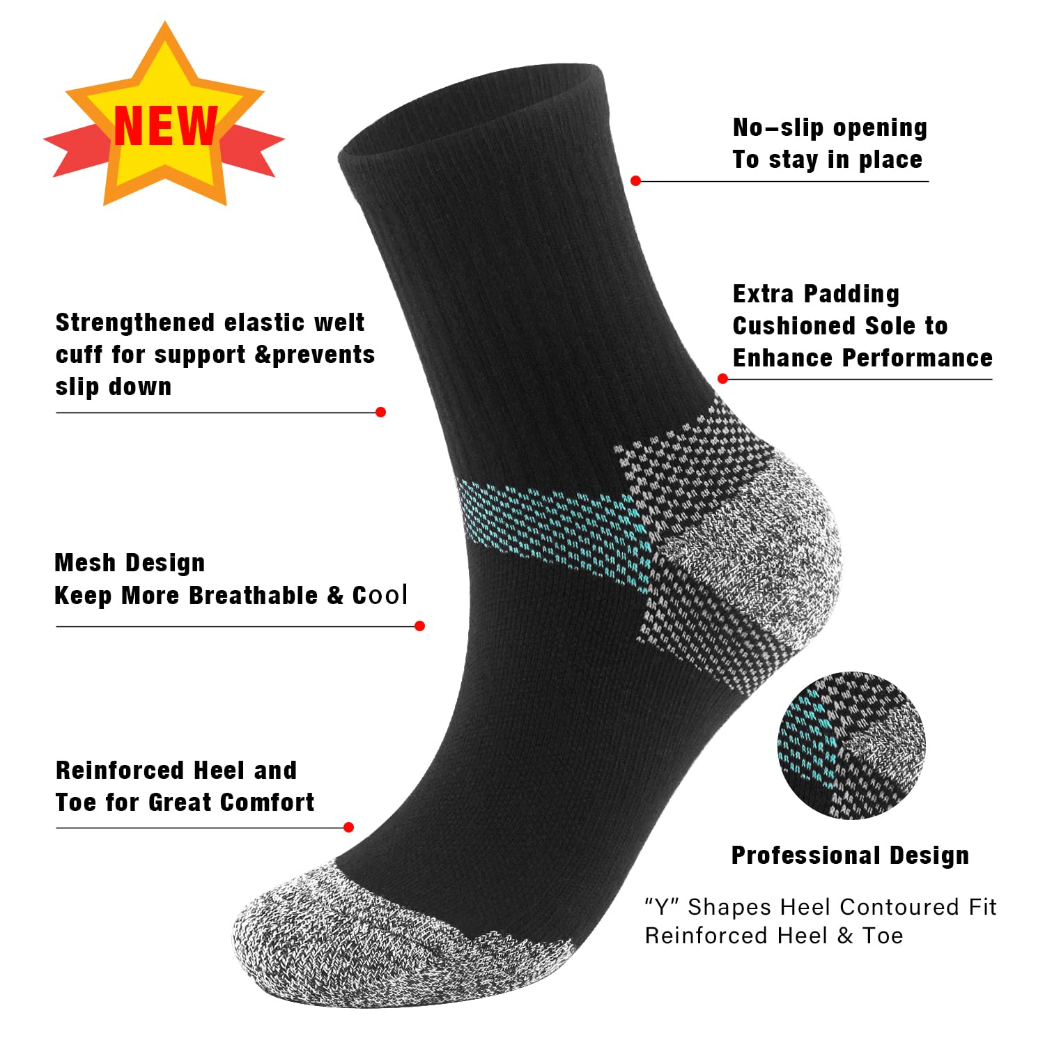 Iseasoo Compression Socks for Women & Men Circulation - Plantar Fasciitis Crew Socks Best Support for Athletic Running Cycling（S/M