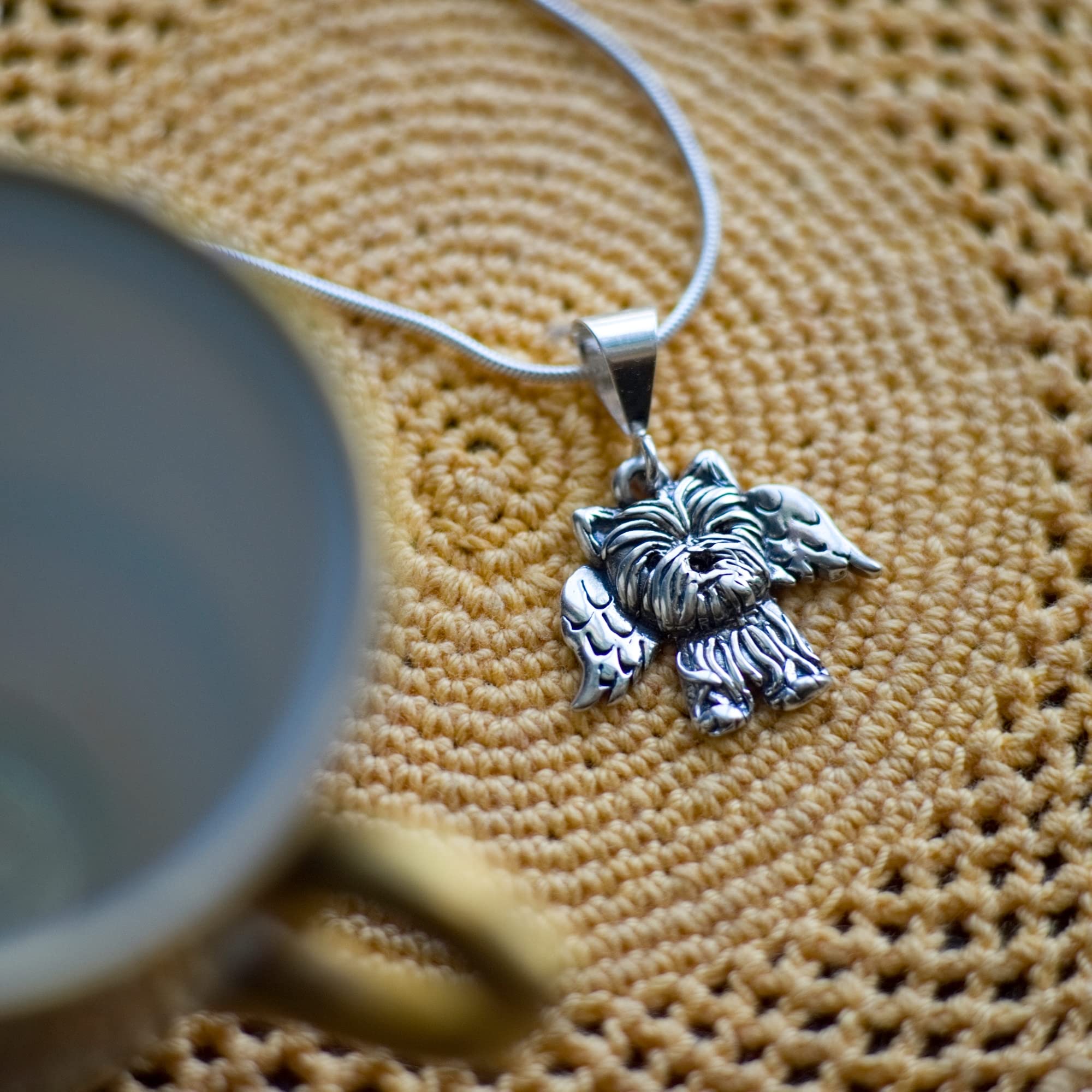 The Magic Zoo Sterling Silver Yorkie Angel Pendant for Necklace – Handcrafted in the USA Yorkie Jewelry Gifts for Women – Yorkshire Terrier Lover