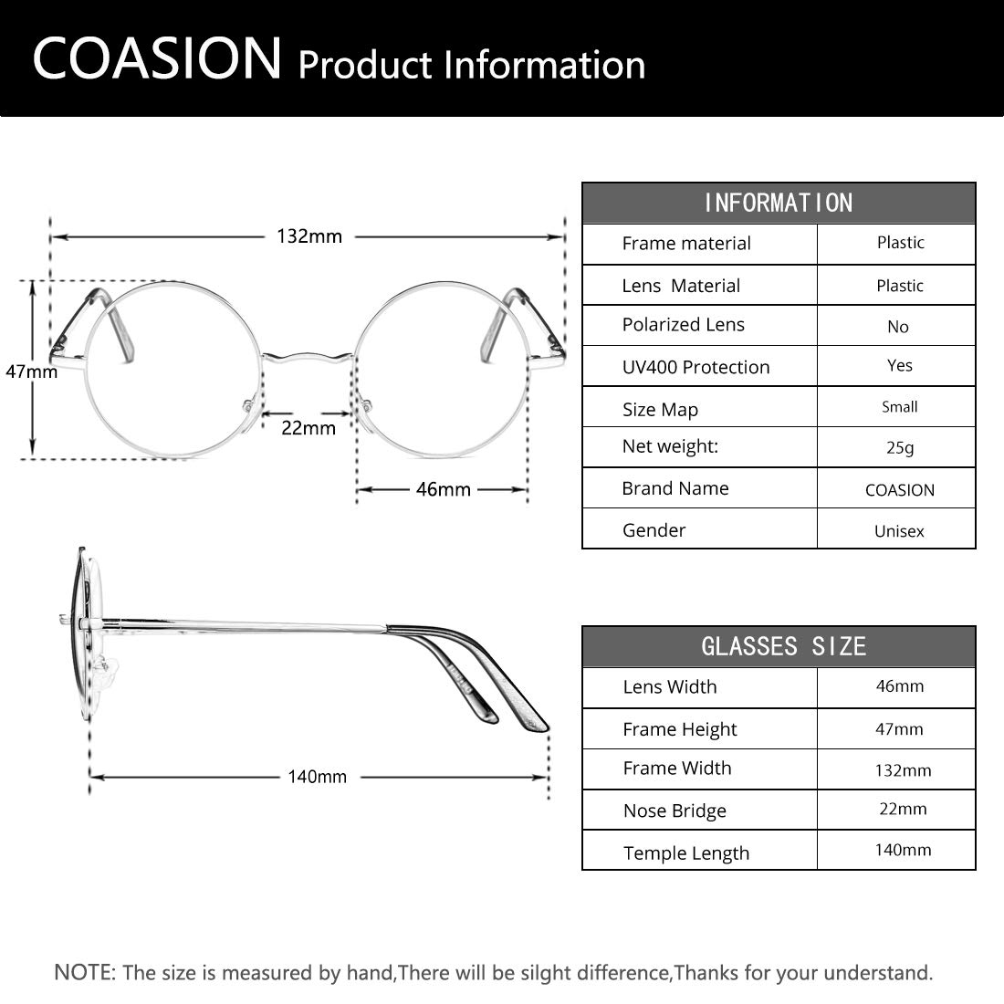 COASION Vintage Round Clear Glasses Small Metal Frame Non Prescription Lens Eyeglasses (Gold)