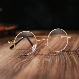 COASION Vintage Round Clear Glasses Small Metal Frame Non Prescription Lens Eyeglasses (Gold)