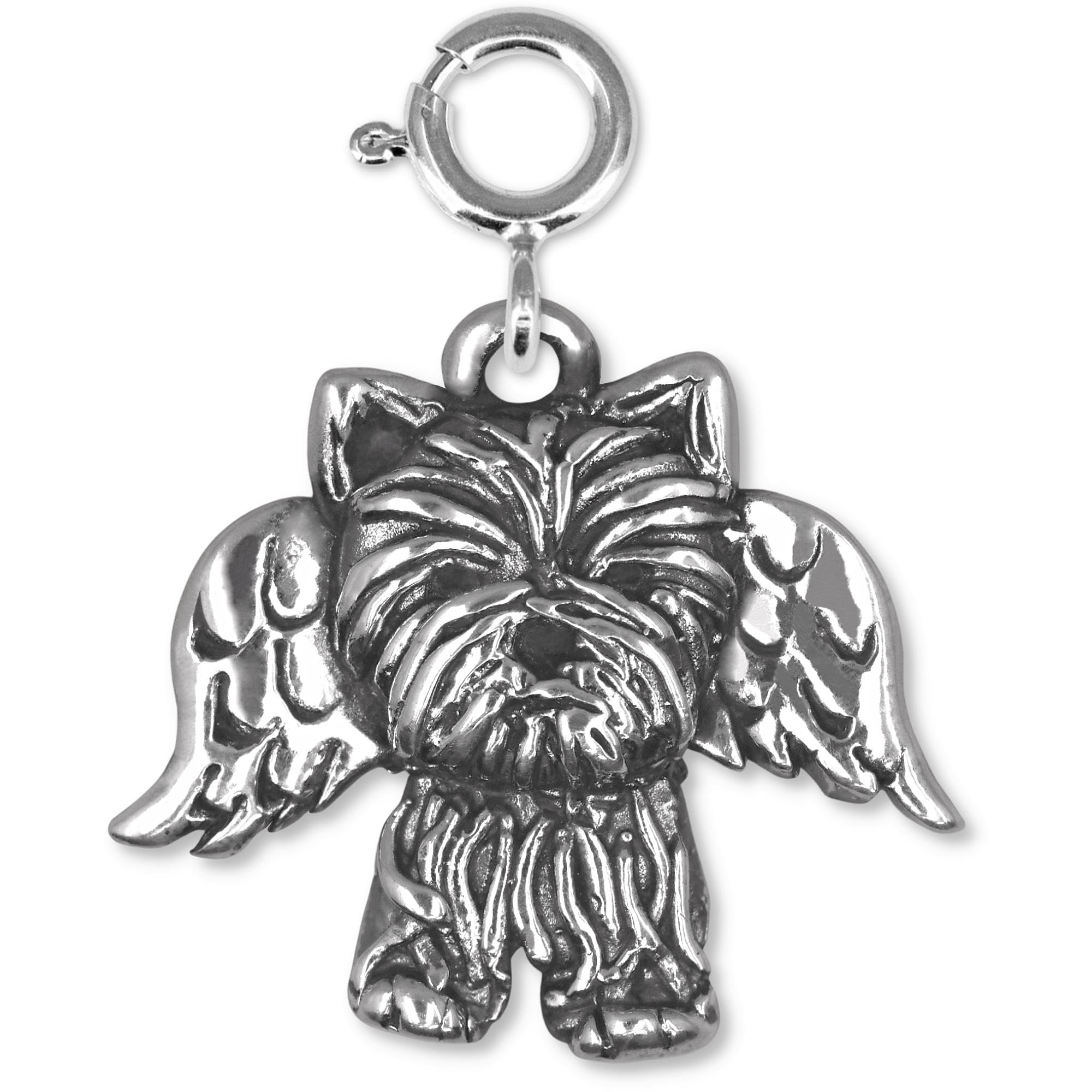 The Magic Zoo Sterling Silver Yorkie Angel Charm for Charm Bracelet – Handcrafted in the USA Yorkie Charms for Bracelets – Yorkie Angel Gift for Women