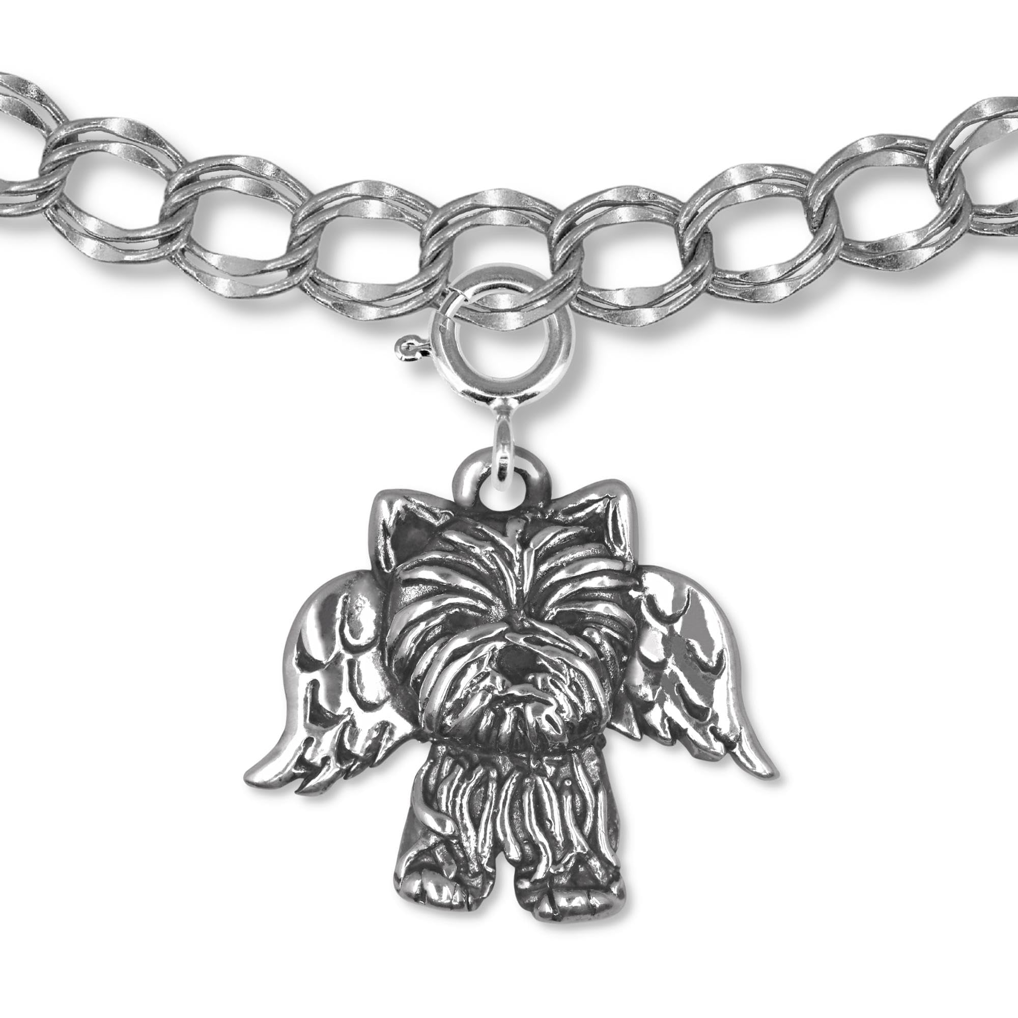 The Magic Zoo Sterling Silver Yorkie Angel Charm for Charm Bracelet – Handcrafted in the USA Yorkie Charms for Bracelets – Yorkie Angel Gift for Women