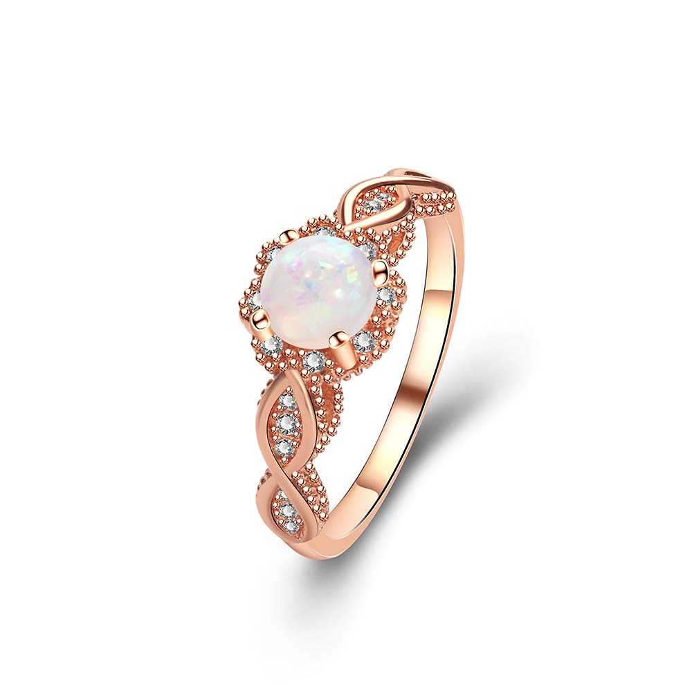 YAZILIND Statement Rose Gold Plated Ring Round Opal Cubic Zirconia Wedding Engagement Jewelry Size 9