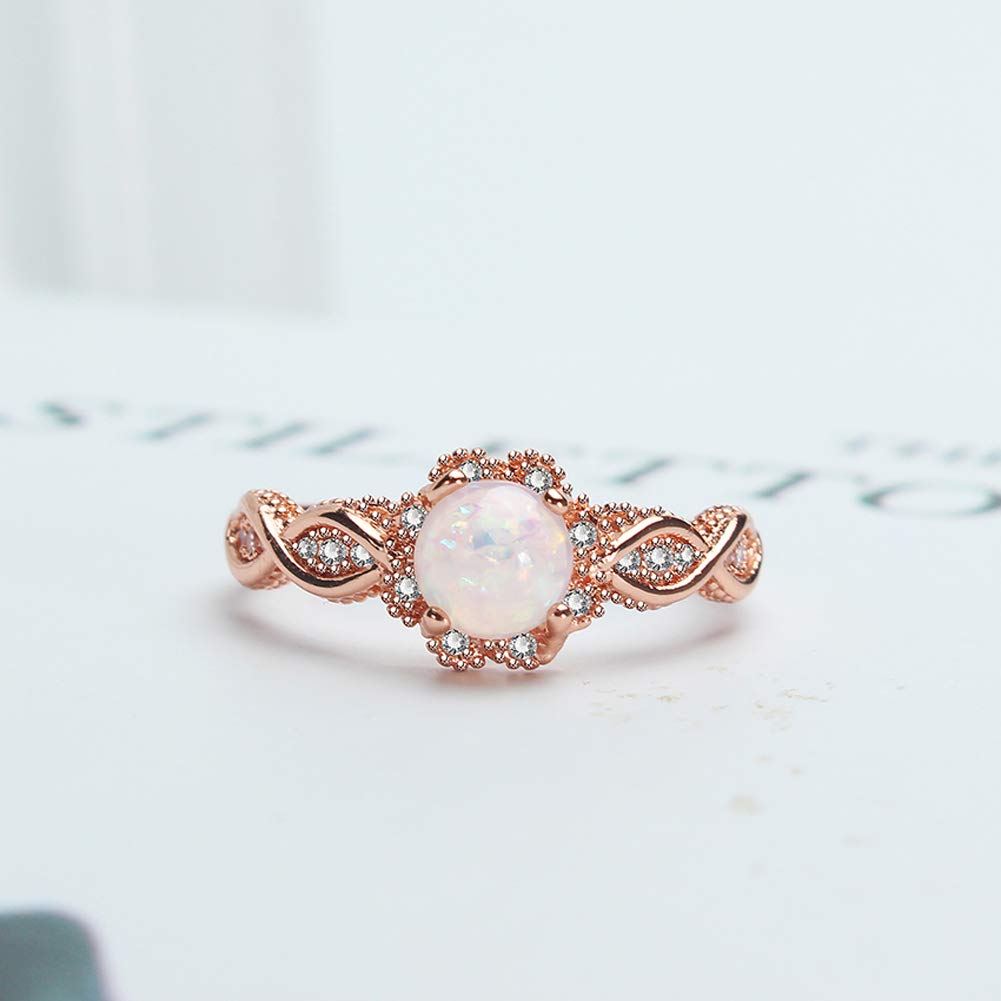 YAZILIND Statement Rose Gold Plated Ring Round Opal Cubic Zirconia Wedding Engagement Jewelry Size 9