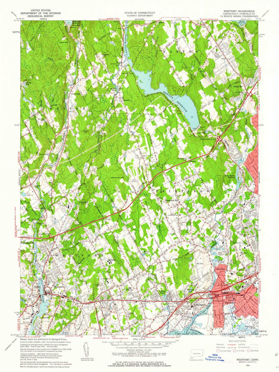 YellowMaps Westport CT topo map, 1:24000 Scale, 7.5 X 7.5 Minute, Historical, 1960, Updated 1962, 26.9 x 20.2 in - Tyvek