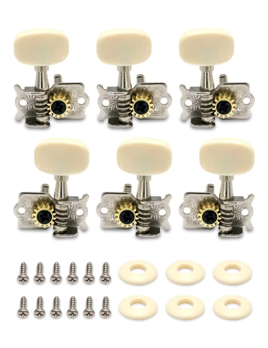 Metallor Guitar Machine Heads Tuning Pegs Tuners for Classical Acoustic Folk Guitar Individual Double Hole Chrome 3L 3R.