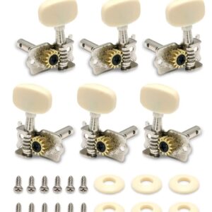 Metallor Guitar Machine Heads Tuning Pegs Tuners for Classical Acoustic Folk Guitar Individual Double Hole Chrome 3L 3R.