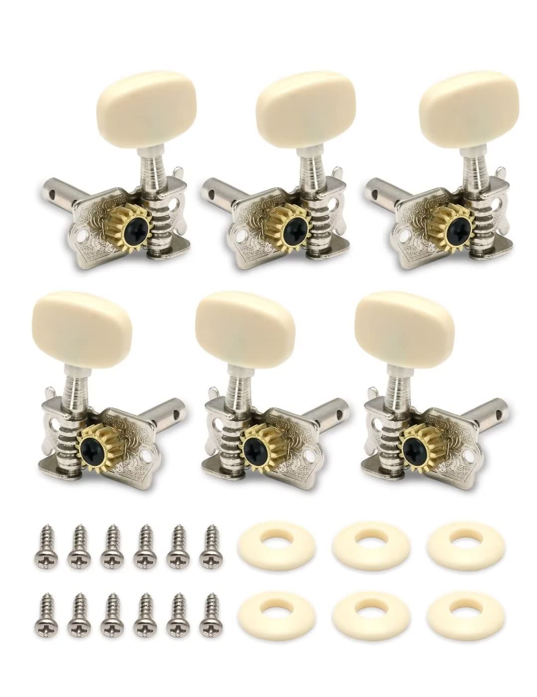 Metallor Guitar Machine Heads Tuning Pegs Tuners for Classical Acoustic Folk Guitar Individual Double Hole Chrome 3L 3R.