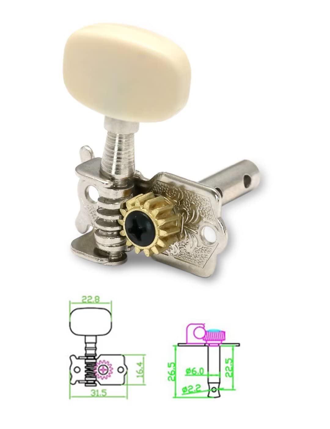 Metallor Guitar Machine Heads Tuning Pegs Tuners for Classical Acoustic Folk Guitar Individual Double Hole Chrome 3L 3R.